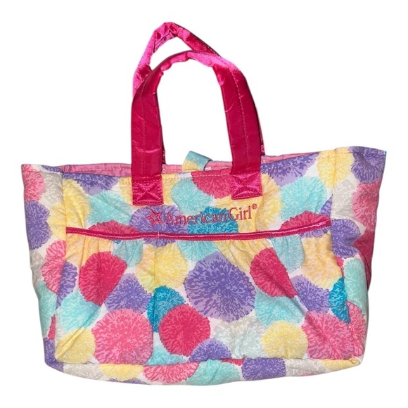 American Girl Other - American Girl Kids Tote Bag Colorful Floral Print‎ Pink Handles Pouch Pocket